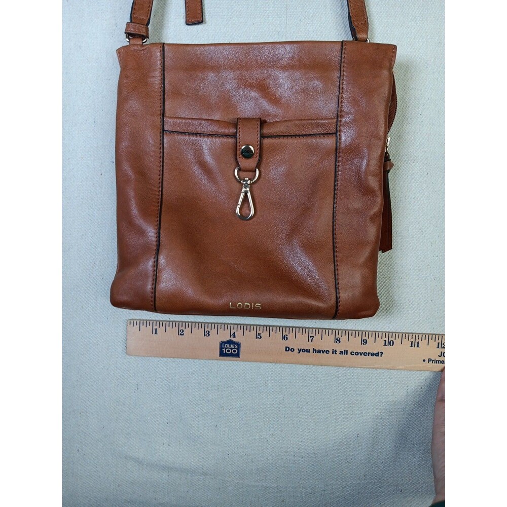 Lodis Riley Crossbody Handbag Purse Brown Leather Adjustable Zip Top EUC - Picture 6 of 8